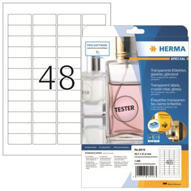 HERMA Folienetikett SPECIAL 45,7 x 21,2 mm transparent, 1.200 Etiketten, No-Label-Effekt