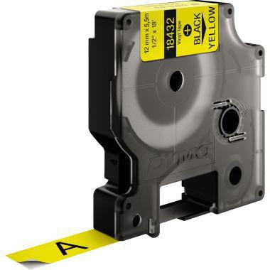 DYMO Rhino ID1 Schriftbandkassette 12mm x 5,5m gelb/schwarz – Vinyl, UV-beständig, für Rhino 4200/5000/5200/6000/ILP 219