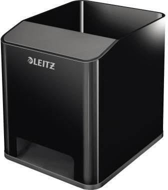 LEITZ Stifteköcher Duo Colour 53630095 Sound – Schwarz/Grau, 4 Fächer, Soundverstärkung