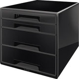 LEITZ Schubladenbox CUBE 52521095 – 4 Schubladen, DIN A4, schwarz, Hochglanz, stapelbar