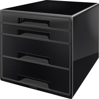 LEITZ Schubladenbox CUBE 52521095 – 4 Schubladen, DIN A4, schwarz, Hochglanz, stapelbar