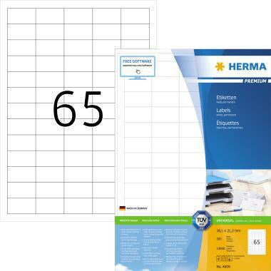 HERMA Universaletikett PREMIUM 38,1 x 21,2 mm, 13.000 Etiketten, weiß, FSC, Made in Germany