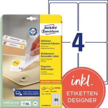 Avery Zweckform Universaletiketten 35,6 x 16,9 mm weiß wiederablösbar 2.400 Stück