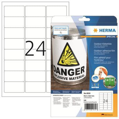 HERMA Outdoor Etikett Special 9532 Folienetikett 63,5 x 33,9 mm weiß 240 Stück