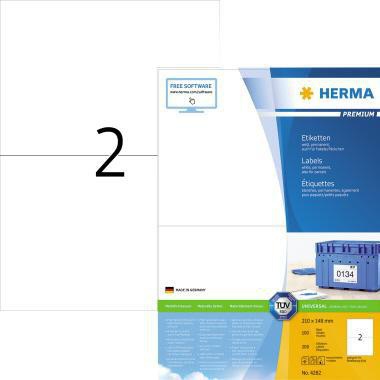 HERMA Universaletikett PREMIUM 210 x 148,5 mm weiß, 200 Etiketten, A4-Bogen, FSC, Made in Germany