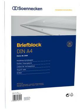 Soennecken Briefblock 2304 DIN A4 kariert, 50 Blatt, 70 g/m², 4fach gelocht