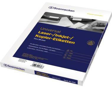 Soennecken Universaletiketten 70 x 37 mm weiß, 2.400 Stück, für Laserdrucker, Inkjet und Kopierer