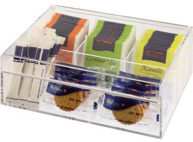 APS Teebox 11563 – Transparente Acryl-Box mit 3 Fächern und aufklappbarem Deckel, 22 x 9 x 17 cm