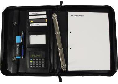 Soennecken Schreibmappe Essen 5164 mit Griff, Lederimitat schwarz, DIN A4, inkl. Solartaschenrechner