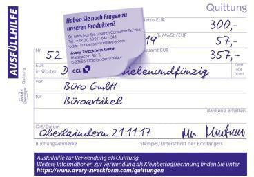 Avery Zweckform Quittung 1735 DIN A6 quer, selbstdurchschreibend, 2x40 Blatt, MwSt. separat ausweisbar