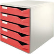 LEITZ Schubladenbox 52800025 DIN A4 mit 5 Schubladen, lichtgrau/rot, stapelbar
