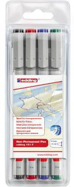 edding 151 F Folienstift 4er-Set – 0,6 mm, feucht abwischbar, 4 Farben
