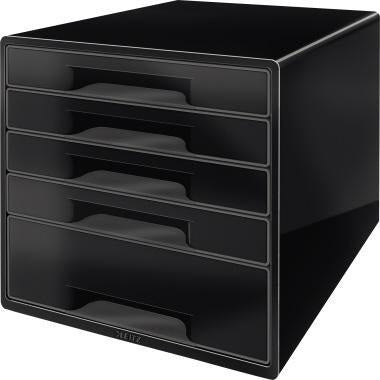 LEITZ Schubladenbox CUBE 52531095 mit 5 Schubladen in Schwarz, DIN A4, stapelbar