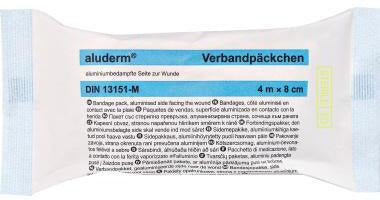 aluderm Verbandpäckchen 1003372 mittel 4m x 8cm mit Kompresse 10x12cm – Steriler Wundverband