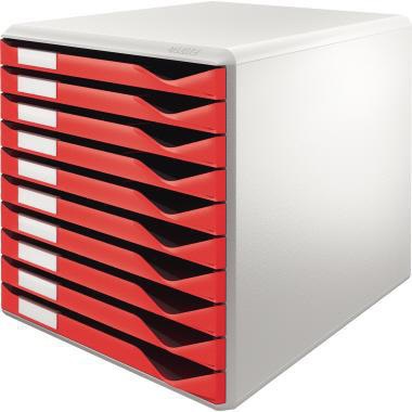 Leitz Schubladenbox 52810025 DIN A4 10 Schubladen lichtgrau/rot