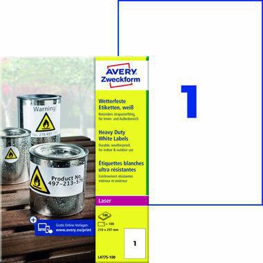 Avery Zweckform Folienetiketten L4775-100 210x297mm wetterfest 100 Stück