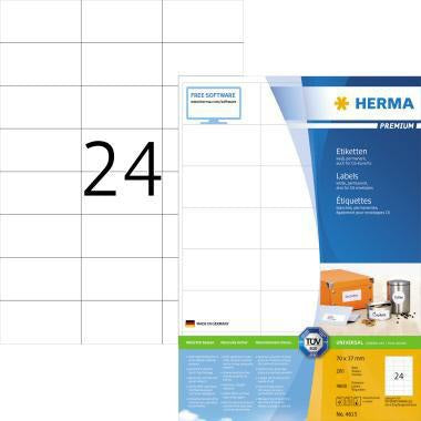 HERMA Universaletikett PREMIUM 4615, 70 x 37 mm, weiß, 4.800 Etiketten, A4-Bogen, FSC, Made in Germany