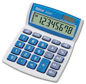 IBICO Tischrechner 208X mit 8-stelligem LCD-Display, Solar- und Batteriebetrieb, neigbar – Weiß/Blau