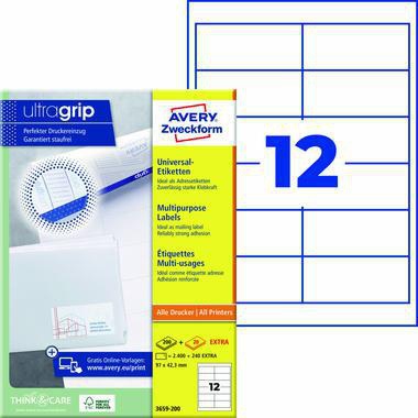 Avery Zweckform Universaletiketten 3659-200 ultragrip 97 x 42,3 mm weiß 2.640 Stück
