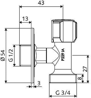 SCHELL Geräteanschlussventil COMFORT – platzsparend, 1/2" x 3/4", verchromt, mit Rosette