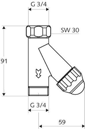 SCHELL Filter-Armatur für Geräteventile G 3/4 DN 20 Schrägfilter chrom