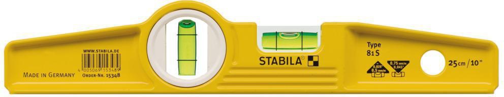 STABILA Torpedowasserwaage 81 S 25 cm – Aluminium, gelb, ± 0,5 mm/m
