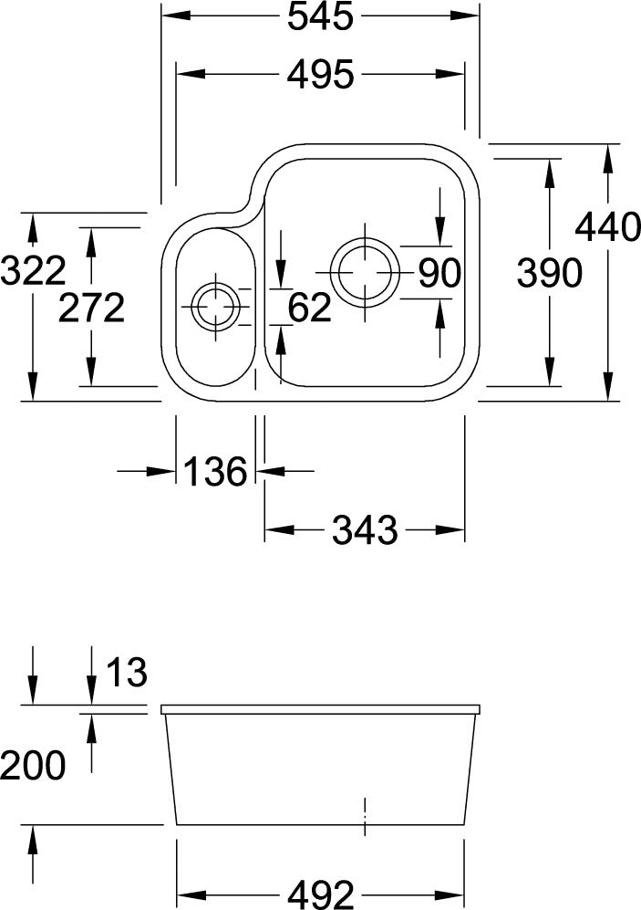 Villeroy & Boch Cisterna 60B Unterbauspüle 545 x 440 mm Snow White CeramicPlus
