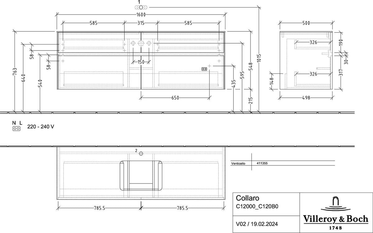 Villeroy & Boch Waschtischunterschrank Collaro C12000 Glossy White 1600 mm mit 4 Auszügen und SoftClosing