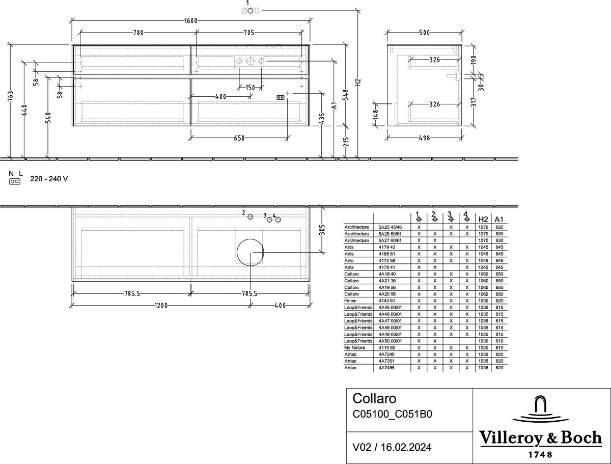 Villeroy & Boch Waschtischunterschrank Collaro C051 B0 1600 mm White Oak mit Beleuchtung und SoftClosing