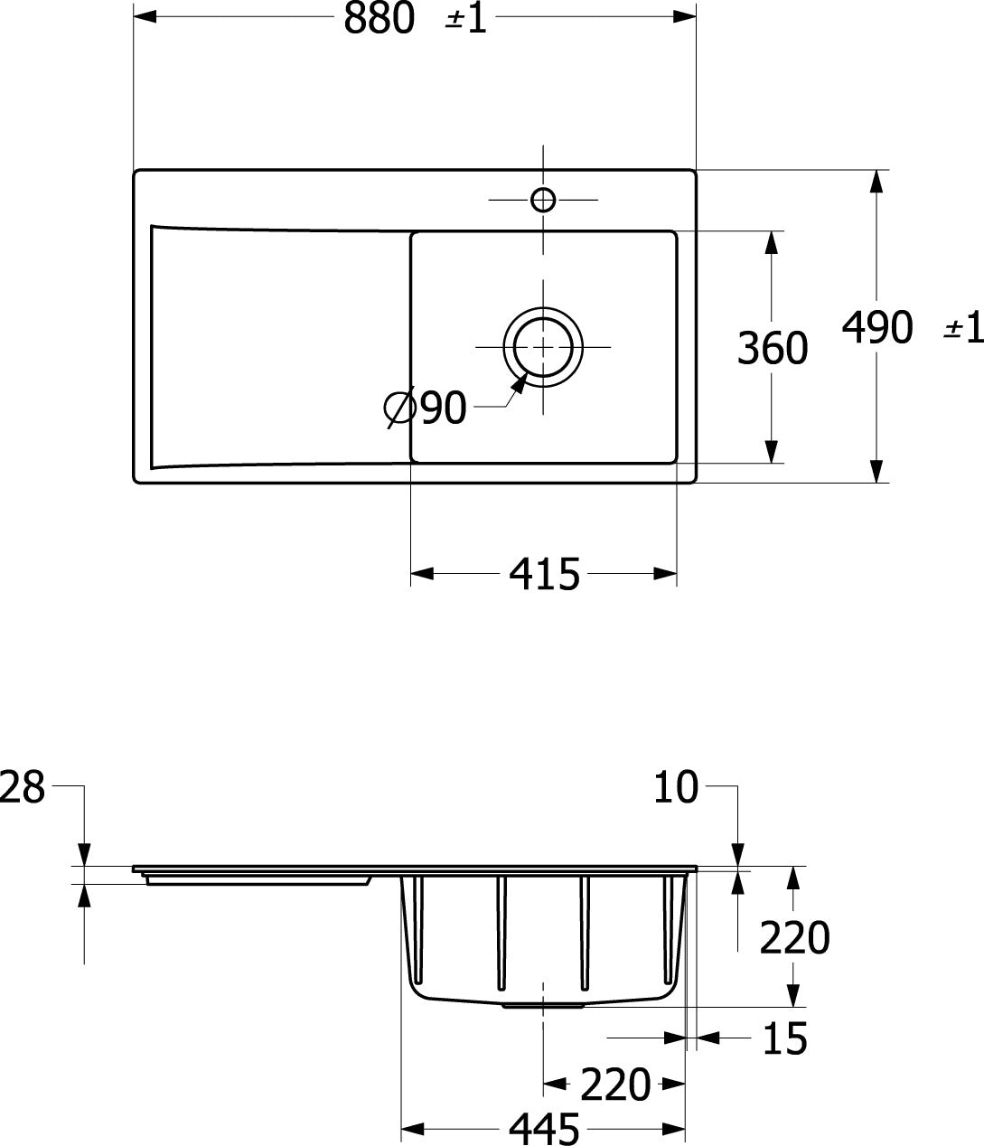 Villeroy & Boch Subway Style 50 Flat Spüle 880x490mm Ivory CeramicPlus flächenbündig