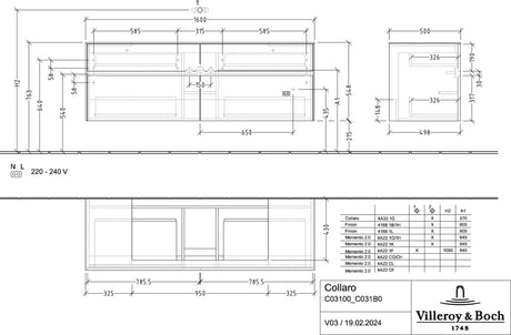 Villeroy & Boch Waschtischunterschrank Collaro C031 B0 1600 mm White Oak mit Beleuchtung