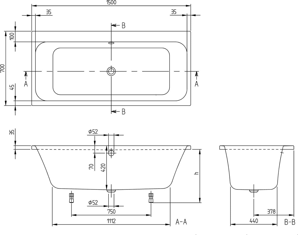 Villeroy & Boch Architectura Whirlpool-Badewanne 1500x700 mm Special Combipool Active in Weiß Alpin