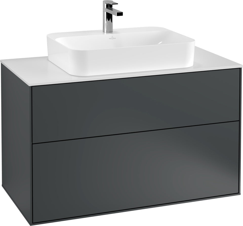 Villeroy & Boch Finion Waschtischunterschrank 1000 mm Anthrazit Matt Lackiert mit Glasabtrennung