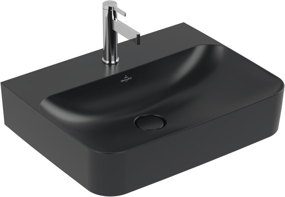 Villeroy & Boch Finion Wandwaschbecken 600x470mm Pure Black CeramicPlus