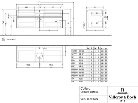 Villeroy & Boch Waschtischunterschrank Collaro C045 B0 1400 mm Taupe mit Beleuchtung und SoftClosing