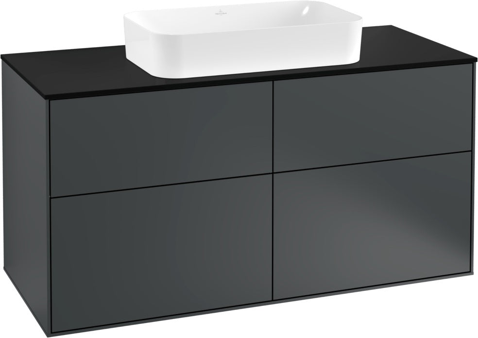 Villeroy & Boch Finion Waschtischunterschrank 1200 mm Anthracite Matt mit Glasabtrennungen und Push-to-open