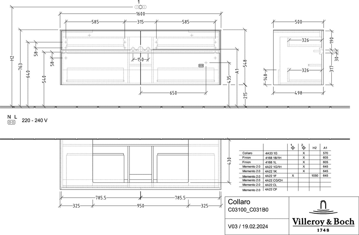 Villeroy & Boch Collaro Waschtischunterschrank 1600 mm Glossy Grey mit 4 Auszügen und SoftClosing