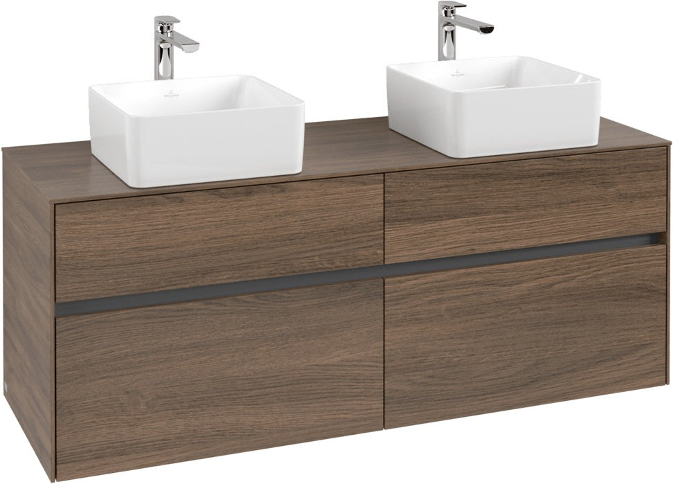 Villeroy & Boch Waschbeckenunterschrank Collaro C048 B0 1400 mm Arizona Oak – 4 Auszüge, LED-Beleuchtung, SoftClosing