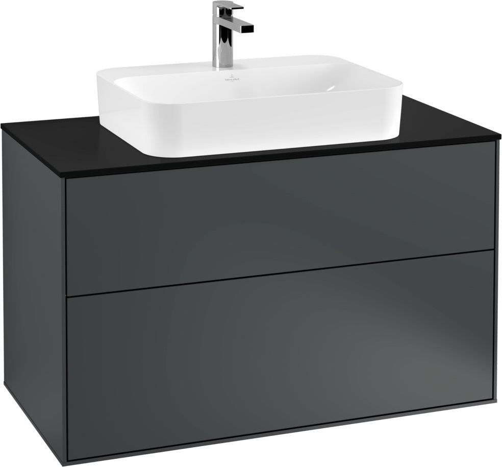 Villeroy & Boch Finion Waschtischunterschrank 1000 mm Anthrazit Matt Lackiert mit Glasabtrennung