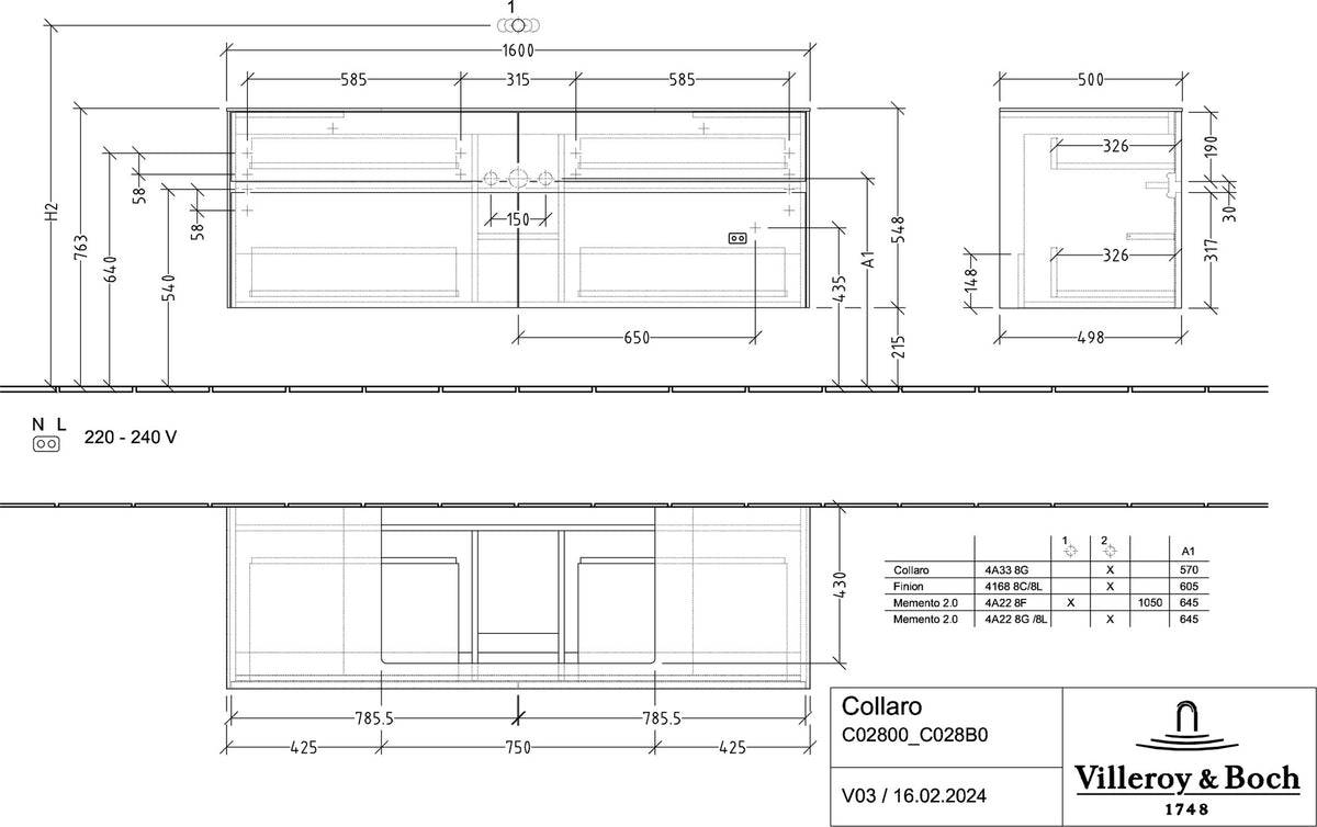 Villeroy & Boch Waschtischunterschrank Collaro C028 B0 1600 mm White Oak mit LED-Beleuchtung und SoftClosing
