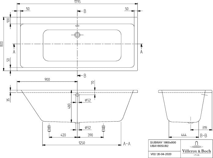 Villeroy & Boch Subway AirPool Comfort Whirlpool 1800x800 mm Rechteckig Weiß Alpin