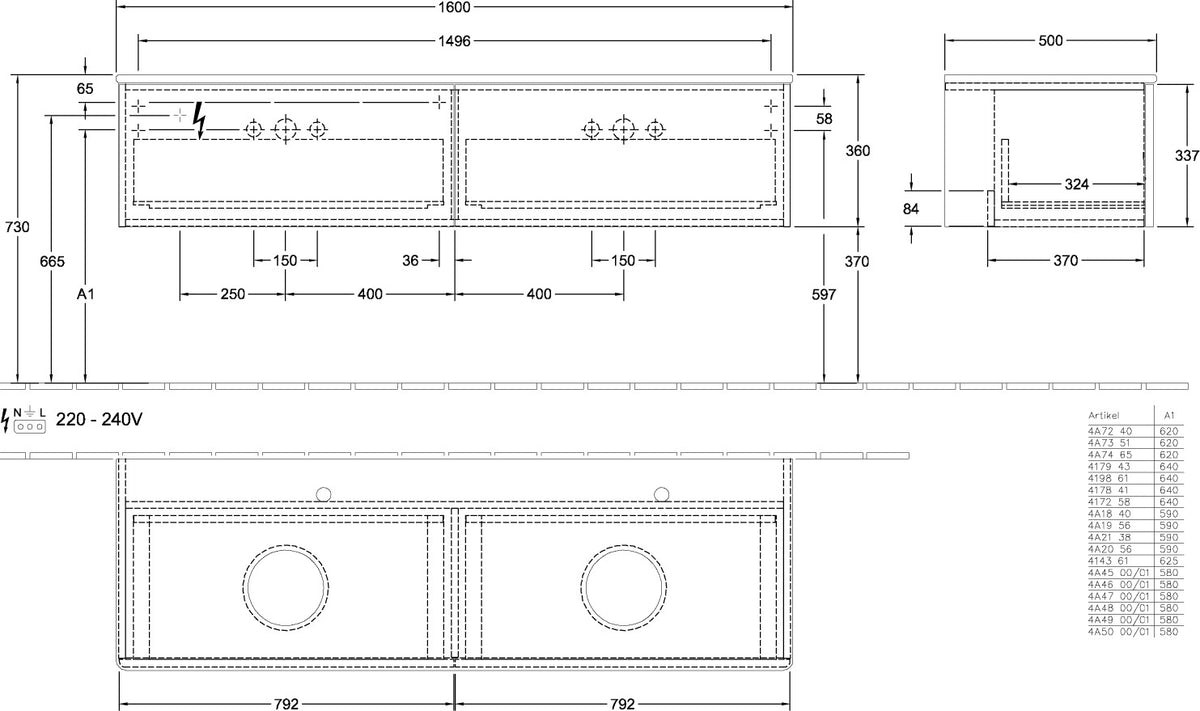 Villeroy & Boch Antao Waschbeckenunterschrank L39110 1600 mm Black Matt Lacquer mit Auszugsbeleuchtung