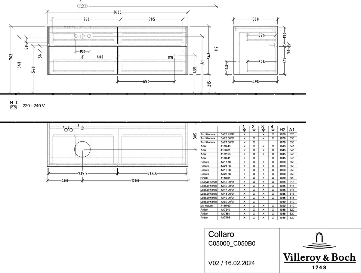 Villeroy & Boch Waschtischunterschrank Collaro C050 B0 1600 mm White Oak mit Beleuchtung