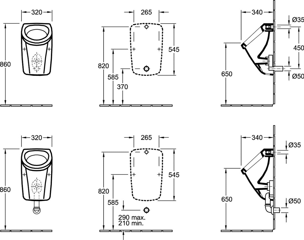 Villeroy & Boch Saval 2.0 Absaug-Urinal 320x545x340 mm Weiß Alpin – Wandmontage, verdeckter Zulauf
