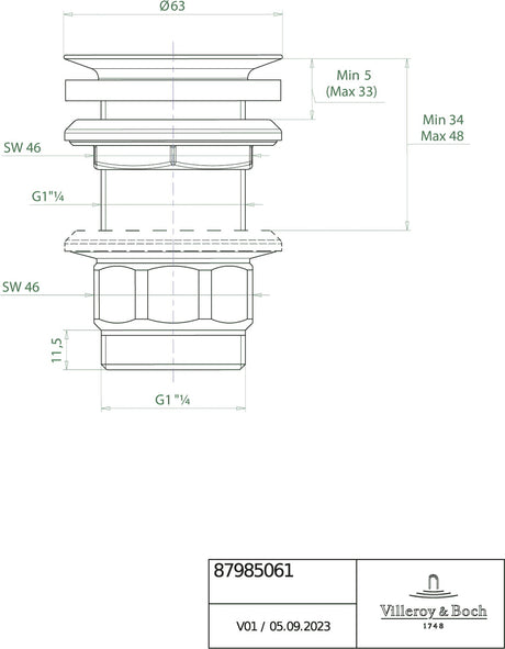 Villeroy & Boch Siebventil Zubehör 879850 verchromt – nicht verschließbar, 32 mm, Messing