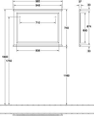 Villeroy & Boch Hommage Wandspiegel 685x740 mm Holzrahmen Walnut Grey-White Marble