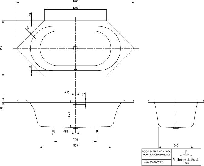 Villeroy & Boch LOOP & FRIENDS Air Comf TP 1 we Whirlpoolsystem – 1900 mm, Sanitäracryl