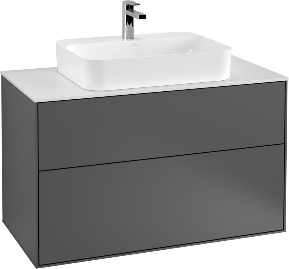 Villeroy & Boch Finion Waschtischunterschrank 1000 mm Anthrazit Matt Lackiert mit Glasabtrennung