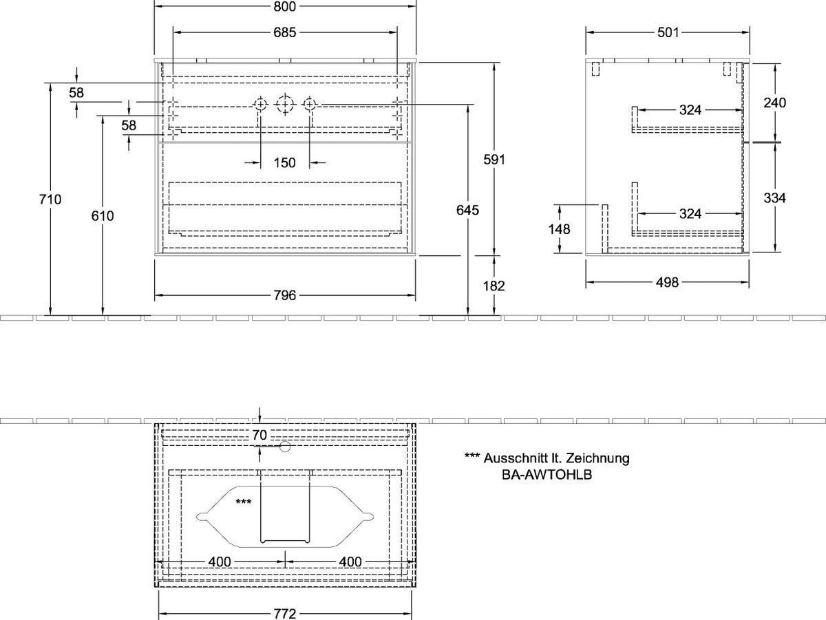 Villeroy & Boch Finion Waschtischunterschrank 800 mm Anthracite Matt Lack – mit Push-to-Open