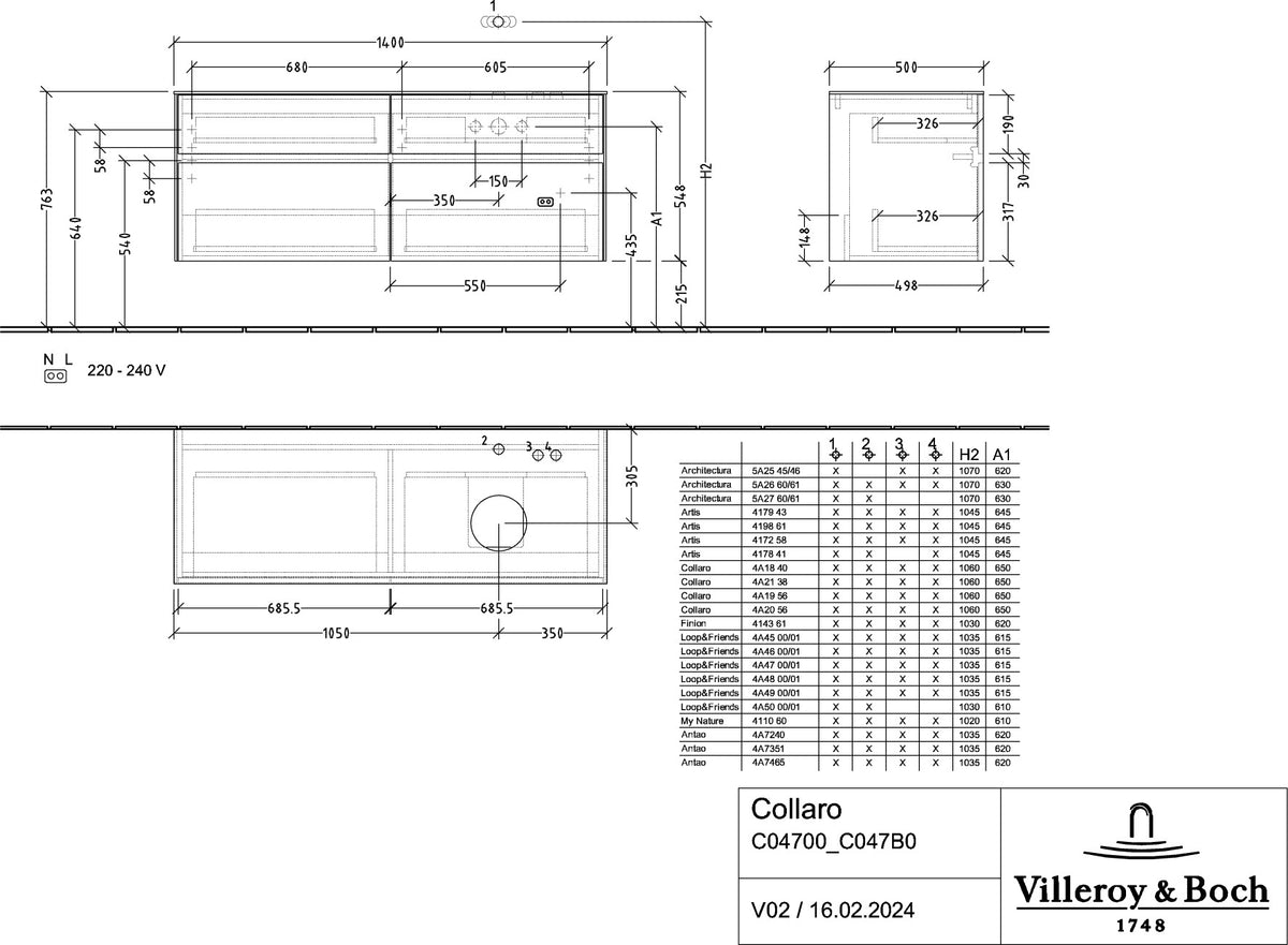 Villeroy & Boch Waschbeckenunterschrank Collaro C047 B0 1400 mm Taupe mit Beleuchtung und SoftClosing